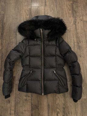 Juicy Couture Hi Black Fur-Trim Puffer Goose Jacket - Women